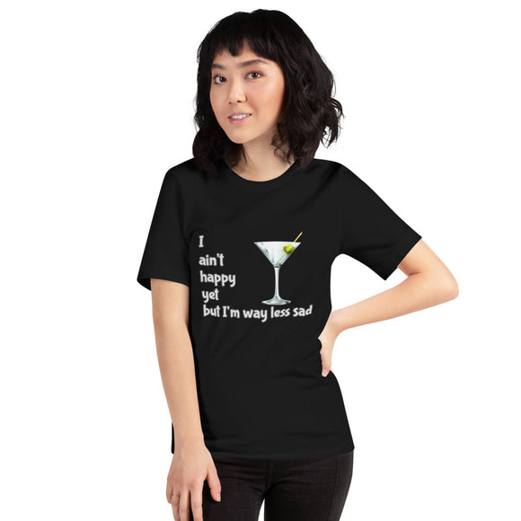 Black cotton t-shirt. I ain't happy yet but I'm way less sad with martini.