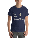 Navy blue cotton t-shirt. I ain't happy yet but I'm way less sad with glass of champagne.