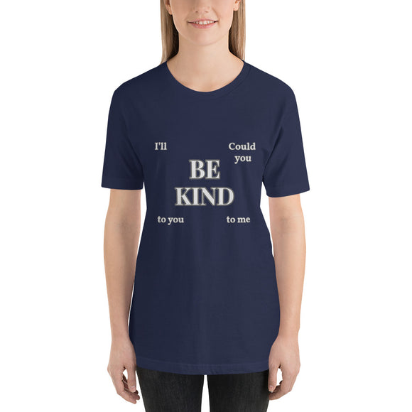 Navy blue cotton t-shirt.  Zac Abel be kind lyrics.