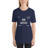 Navy blue cotton t-shirt.  Zac Abel be kind lyrics.