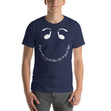 Navy blue cotton t-shirt with It's a very good day for a good day smiley face.