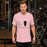 Pink cotton t-shirt. I ain't happy yet but I'm way less sad with pint of Guinness.