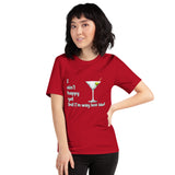 Red cotton t-shirt. I ain't happy yet but I'm way less sad with martini.