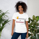 White cotton t-shirt.  University of Alabama with beer mug.